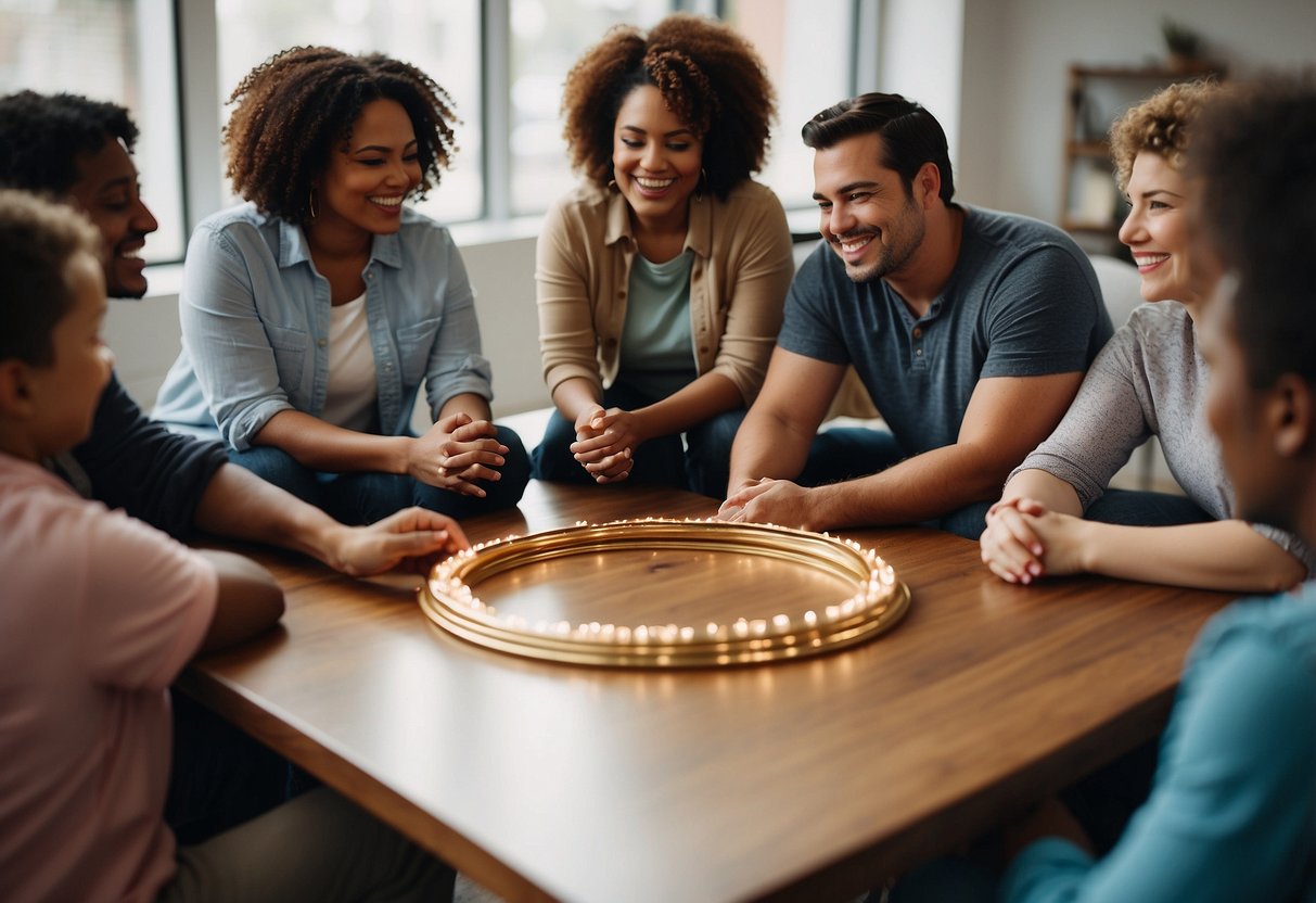 A group of diverse individuals gather in a circle, offering support and empathy. They engage in open conversation, sharing strategies and resources for managing the emotional toll of special needs parenting