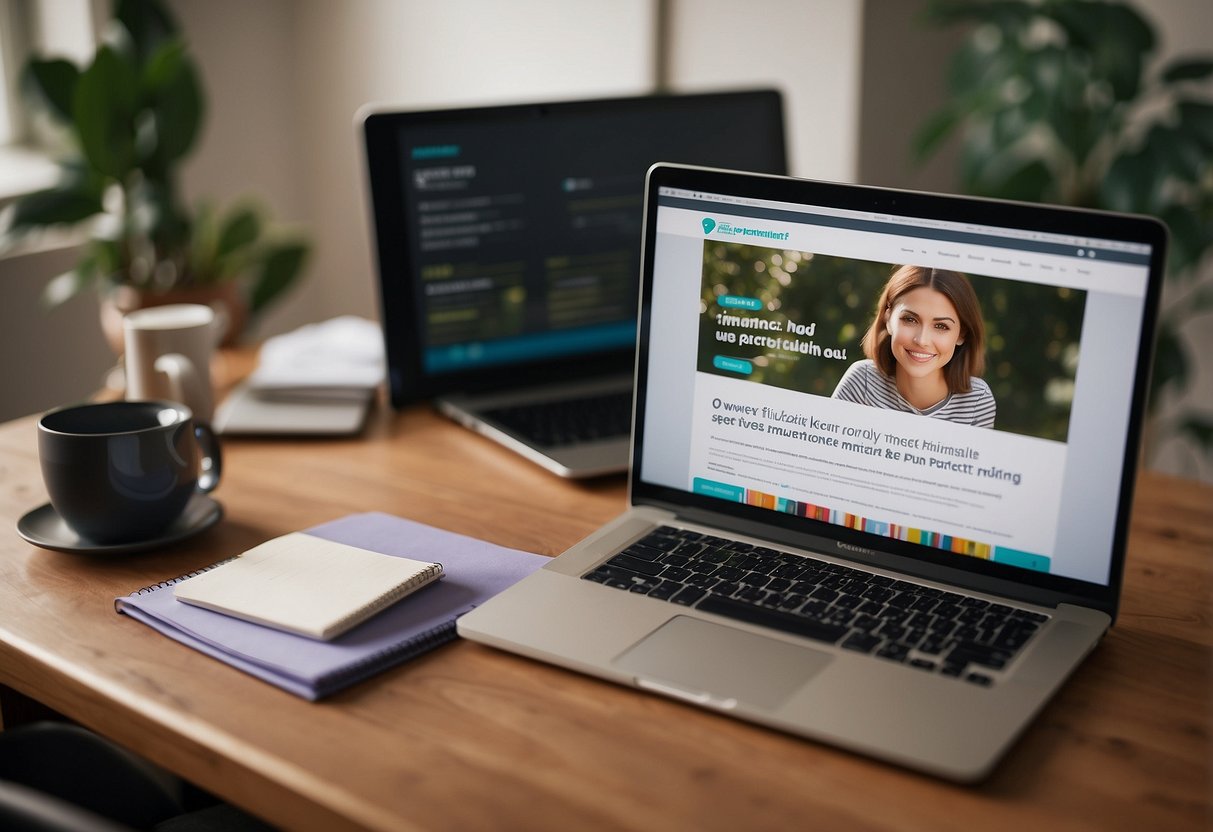 A parent sits at a desk, surrounded by resources and support materials. A computer screen displays "7 Steps to Building Resilience in Special Needs Parenting". A phone and notebook are nearby