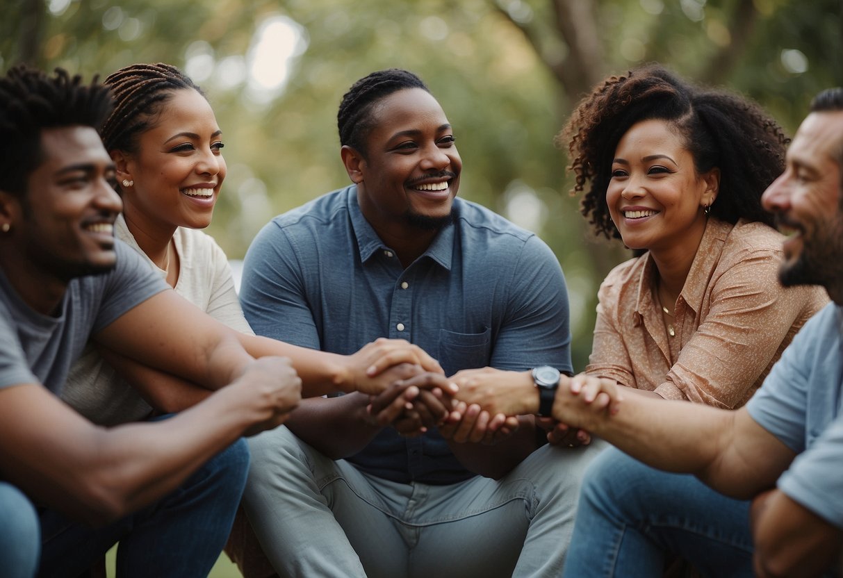 A group of diverse individuals gather in a supportive circle, sharing experiences and offering comfort. Emotions range from sadness to hope, as they navigate the challenges of a special needs diagnosis
