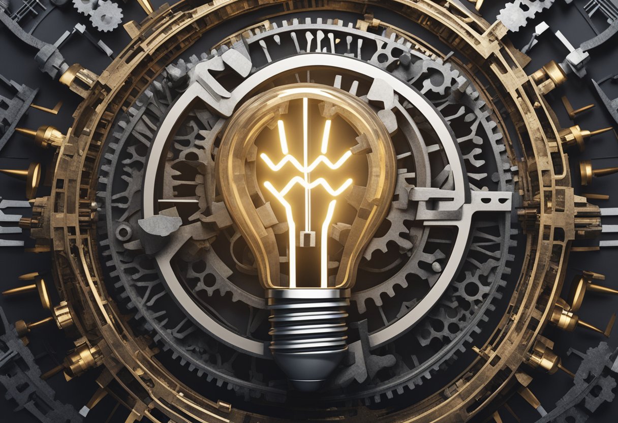 A lightbulb surrounded by gears and arrows, representing the concept of mindset