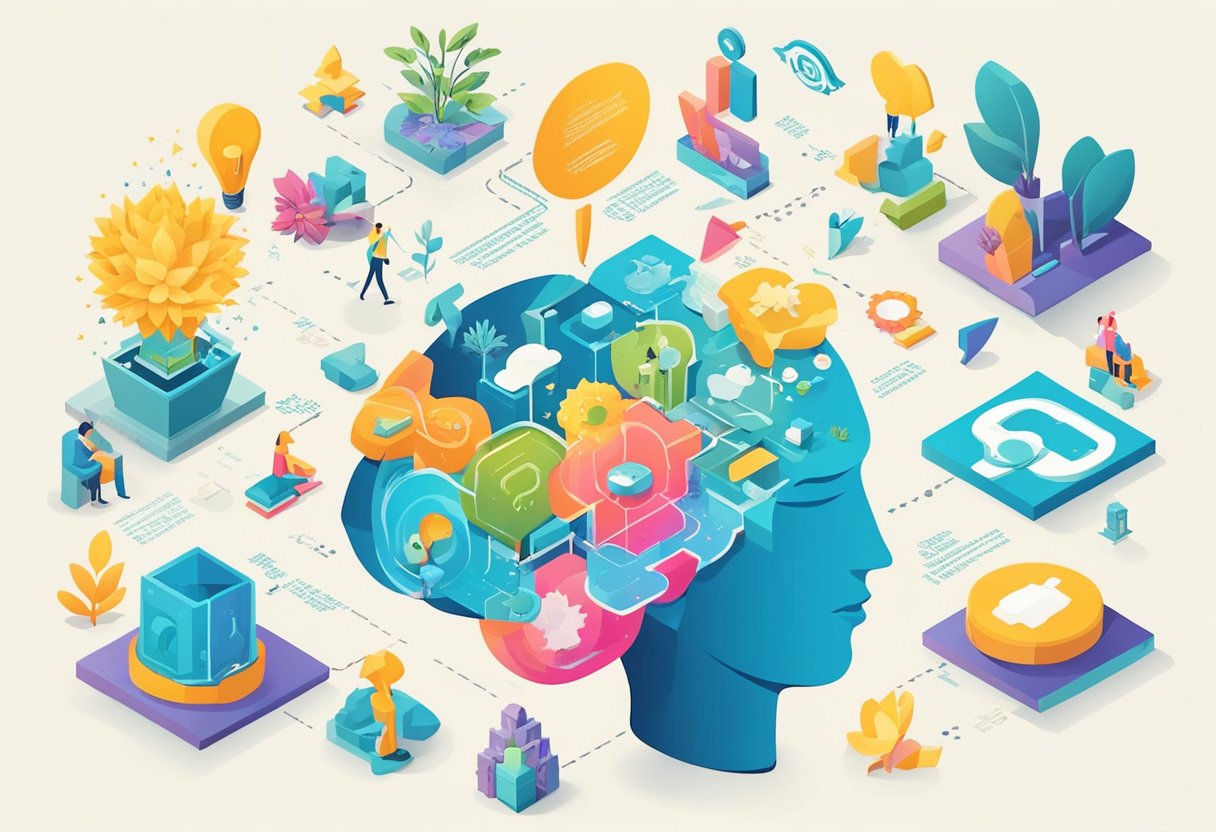 A clear, open mind surrounded by growth mindset symbols and positive affirmations