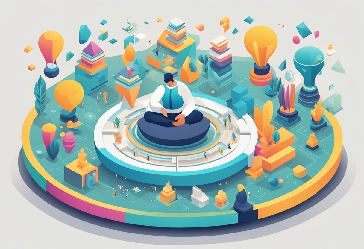 A clear mind surrounded by various shapes and symbols representing different mindsets