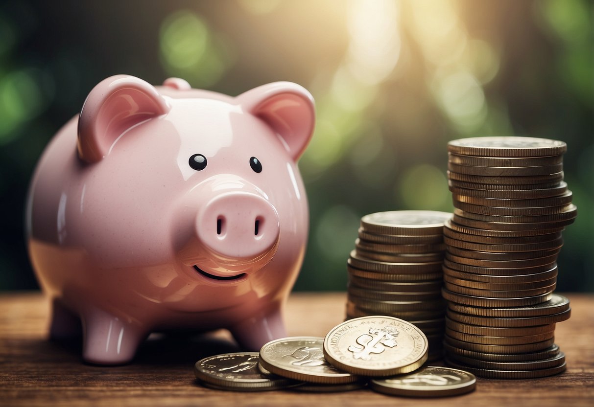 A piggy bank overflowing with coins and bills, next to a stack of financial assistance resources for special needs expenses