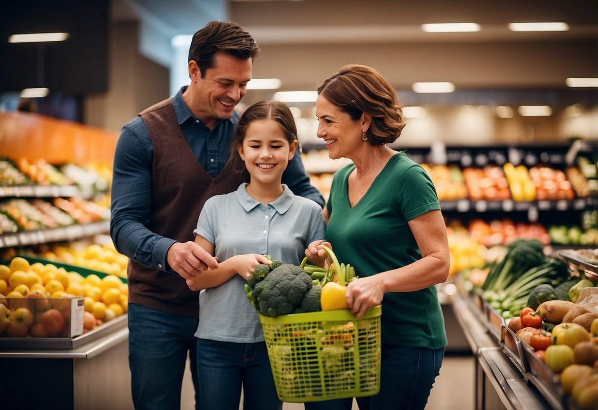 A family with special needs carefully selects affordable groceries, comparing prices and using coupons to stay within budget. They prioritize healthy options and plan meals ahead