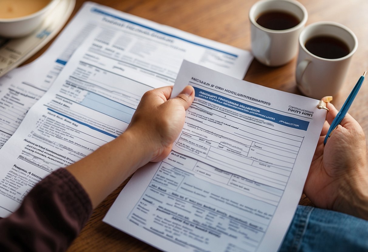 A child's hand reaching out towards a Medicaid application form, surrounded by supportive resources and strategies for accessing government benefits