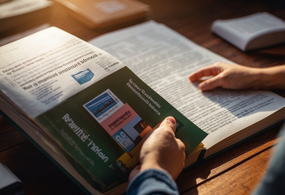 A child's hand reaches out to a government benefits guidebook, surrounded by supportive family members and a stack of paperwork