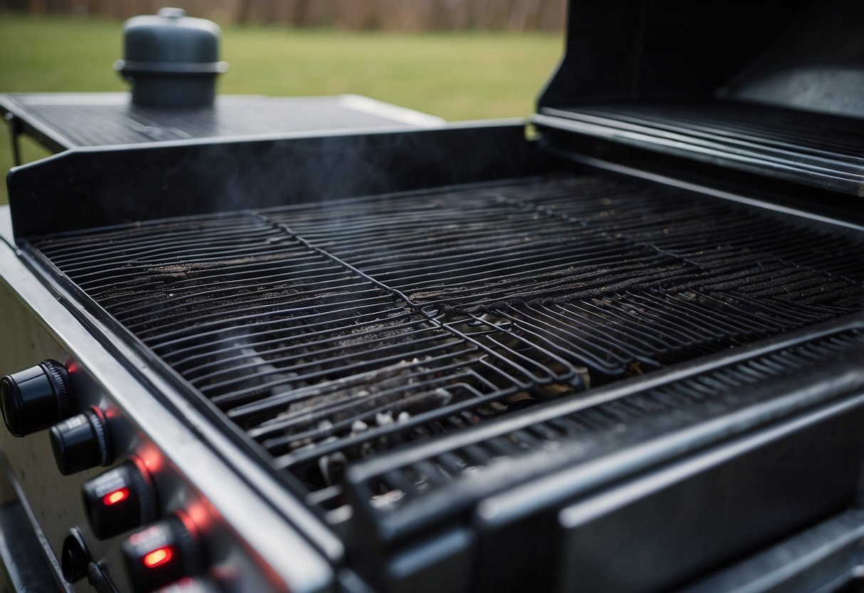 A grill being cleaned and covered for winter