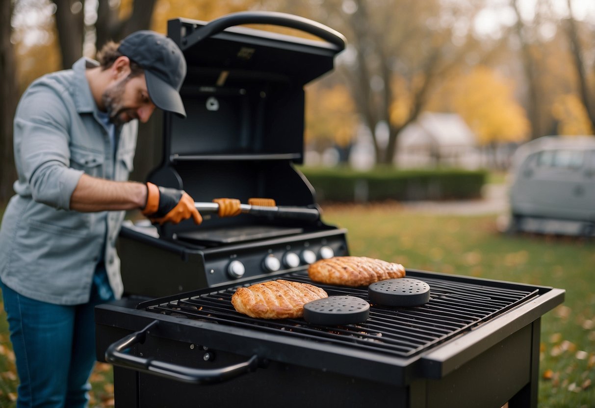 Cleaning the grill before winter break. No humans, just focus on the grill and cleaning tools