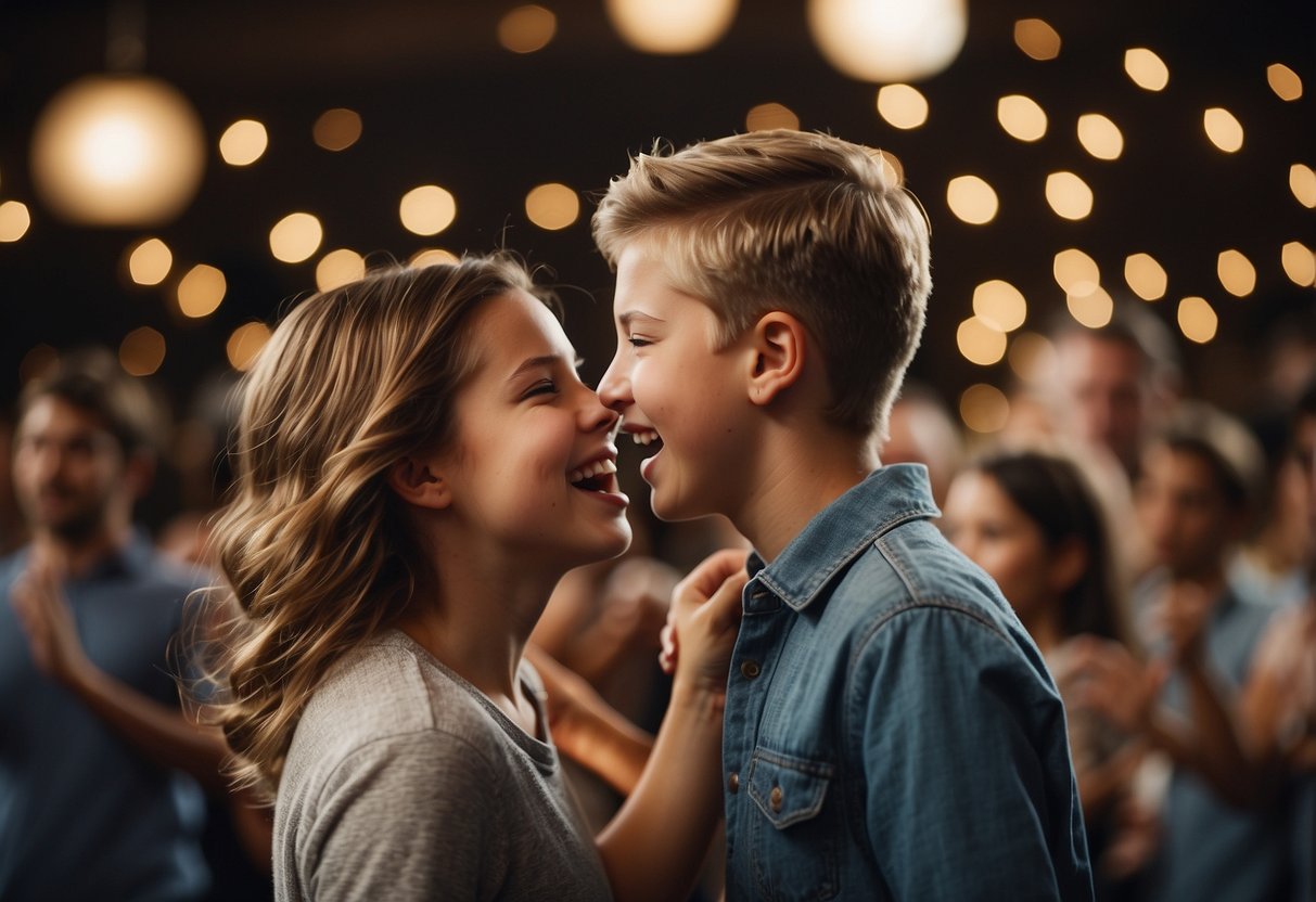 Siblings singing and dancing joyfully together, expressing love and connection