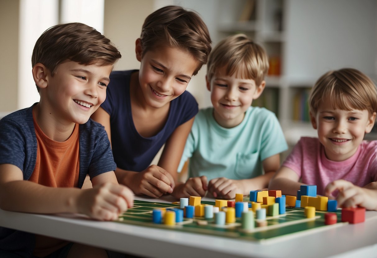 A group of siblings engage in various activities with their special needs brother or sister, such as playing games, reading books, and helping with daily tasks