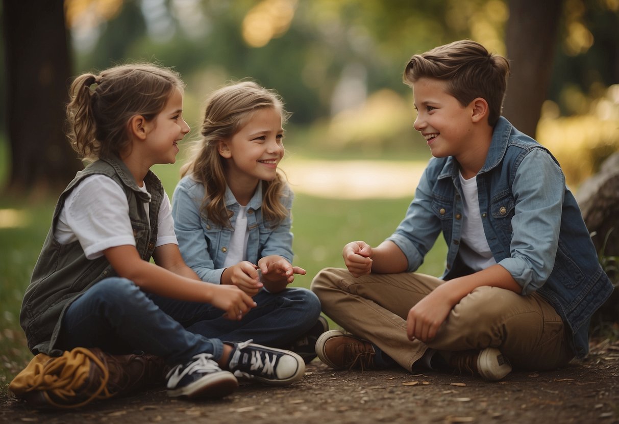 Siblings sitting in a circle, engaged in conversation and actively listening to each other. One sibling is holding a talking stick, while the others maintain eye contact and nod in agreement