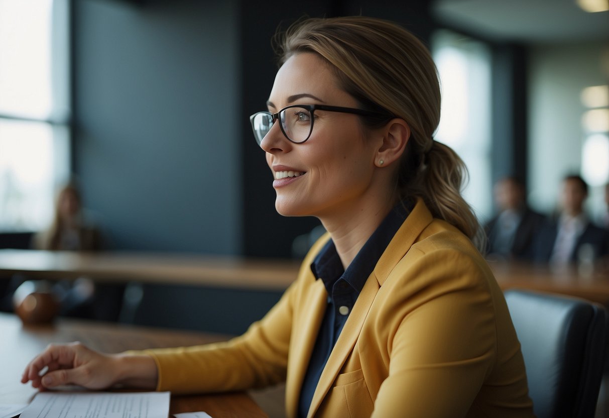 A confident advocate speaks passionately, using clear and concise language. They maintain eye contact and use open body language to engage their audience