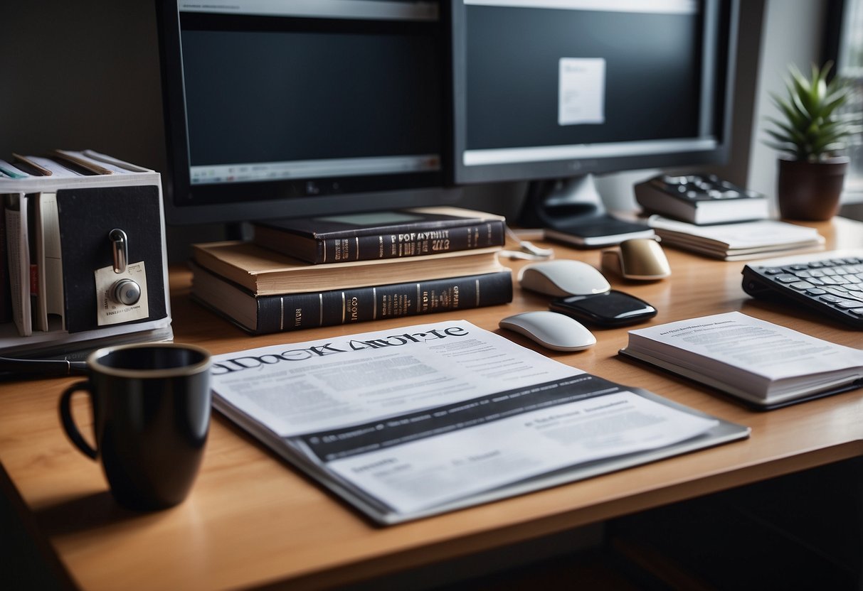 A desk with 10 labeled resources: legal guides, advocacy manuals, educational plans, and support networks