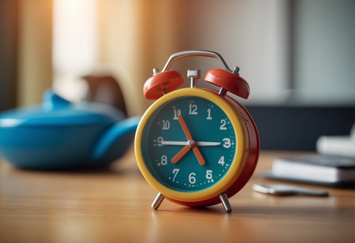 A colorful timer sits on a table, counting down as it is used to manage time for self-care amidst caring for a special needs child