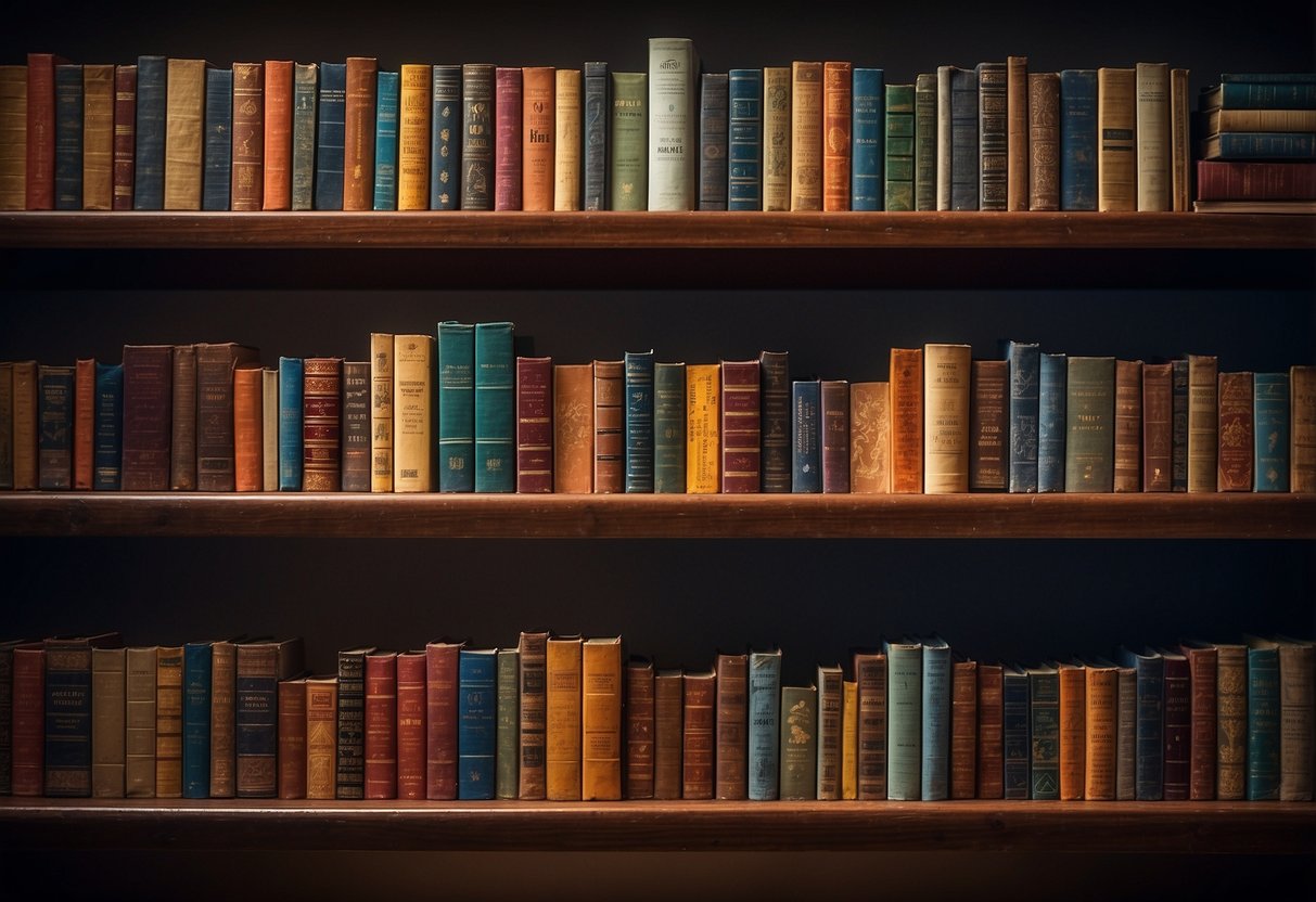 A diverse group of colorful books arranged on a shelf, each with unique cultural symbols and characters on the covers