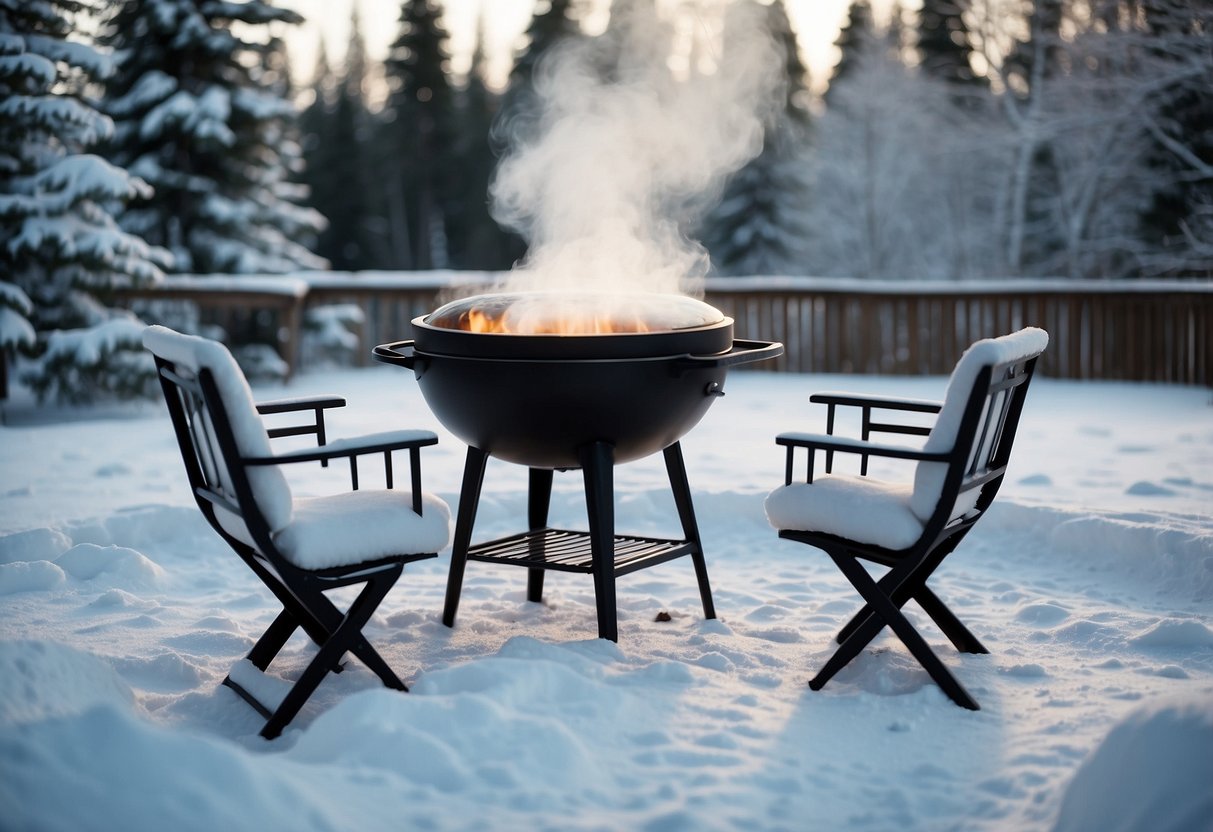 Grillen im Winter im Schnee