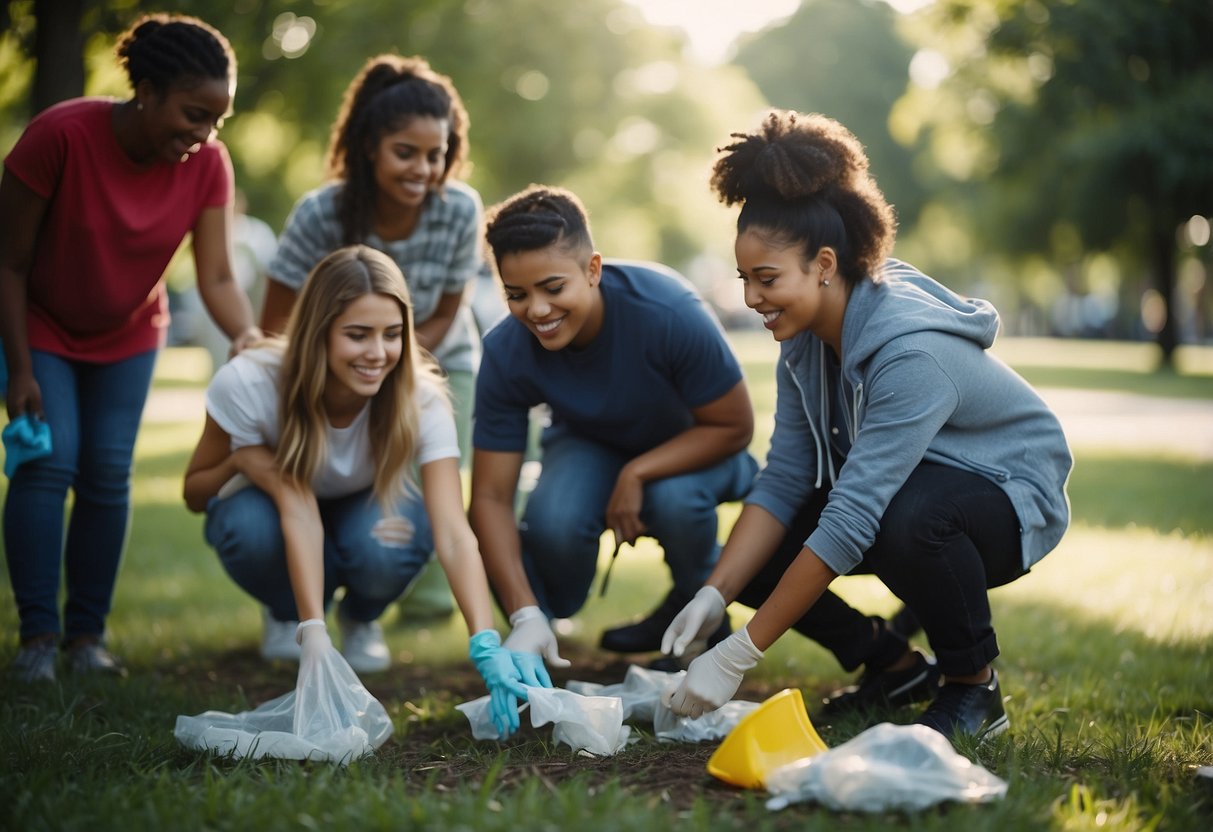 A group of young people working together on community projects, such as cleaning up a local park or organizing a fundraiser for a charity