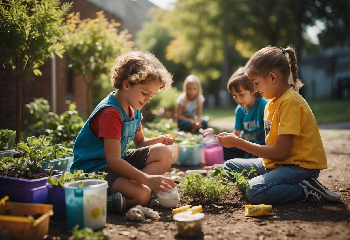 Children at a shelter, painting murals, planting a garden, making care packages, and reading to animals