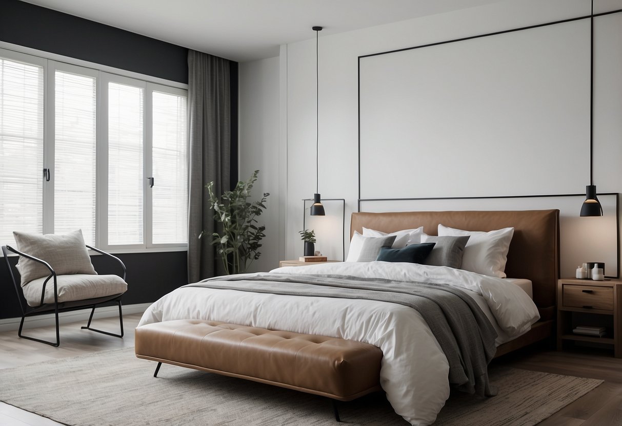 Ein minimalistisches Schlafzimmer mit weißer Bettwäsche, klaren Linien und schlichtem Dekor