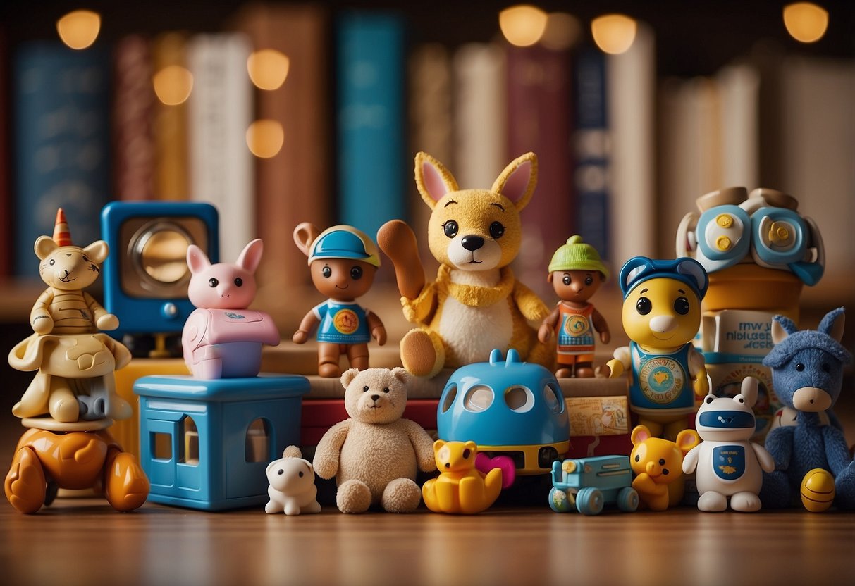 A diverse group of toys and books are arranged in a welcoming and accessible manner, reflecting a variety of cultures, abilities, and backgrounds