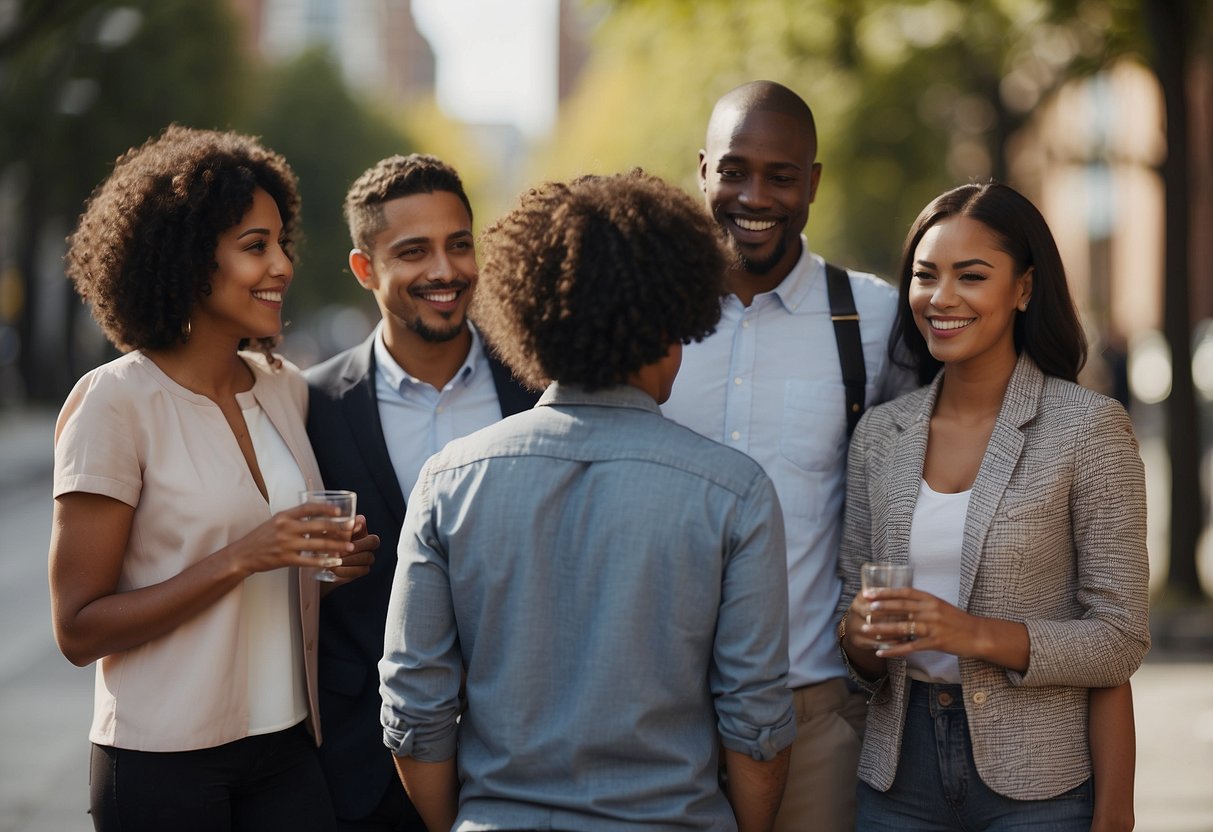 A diverse group of people engage in respectful interactions, showcasing empathy, understanding, and appreciation for each other's unique backgrounds and perspectives