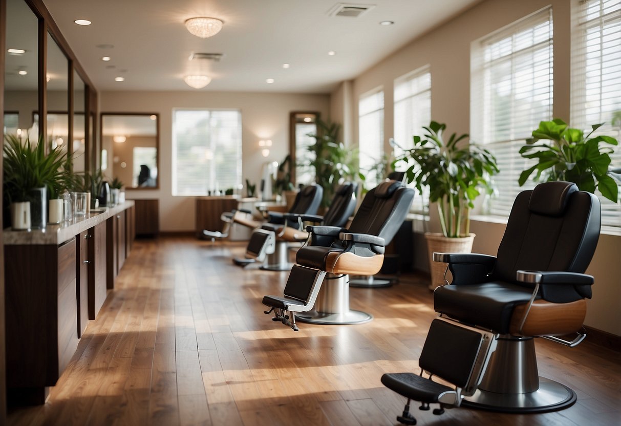 A salon with comfortable seating, natural lighting, and calming decor. A peaceful atmosphere with soothing music and aromatherapy. A schedule that allows for regular breaks and time for self-care