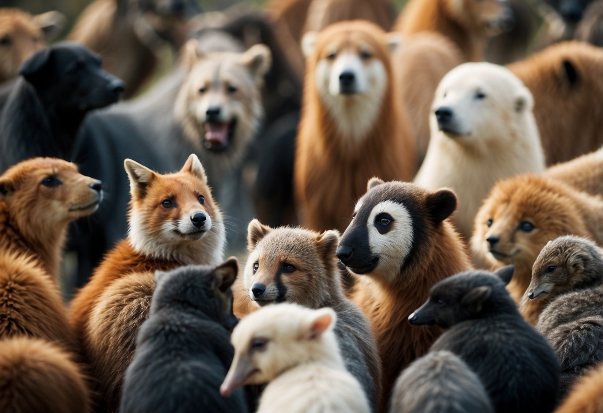 A diverse group of animals gather in a circle, each taking turns sharing their experiences and listening attentively. The atmosphere is filled with warmth and understanding as they demonstrate empathy towards one another