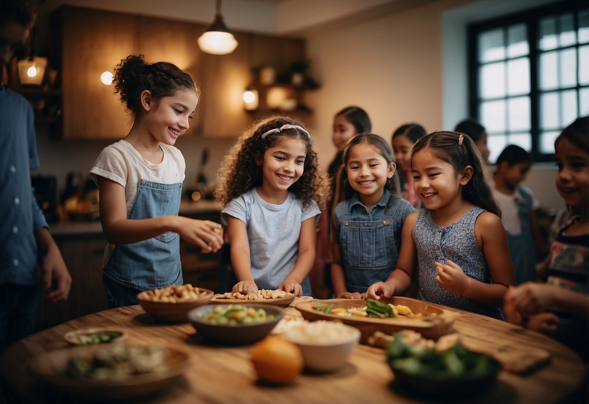 A group of children engage in cultural activities, such as dancing, cooking, storytelling, and crafting, to connect with their roots