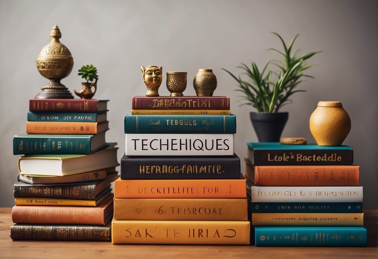 A stack of diverse cultural heritage books surrounded by colorful illustrations and artifacts, with a banner reading "7 Techniques for Teaching Kids to Take Pride in Their Heritage."