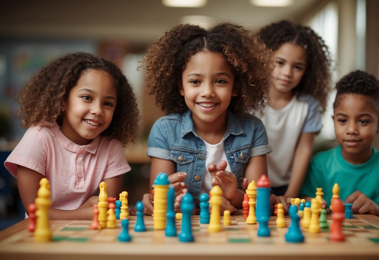 A diverse group of children engage in activities promoting understanding and challenging stereotypes, using educational resources and strategies