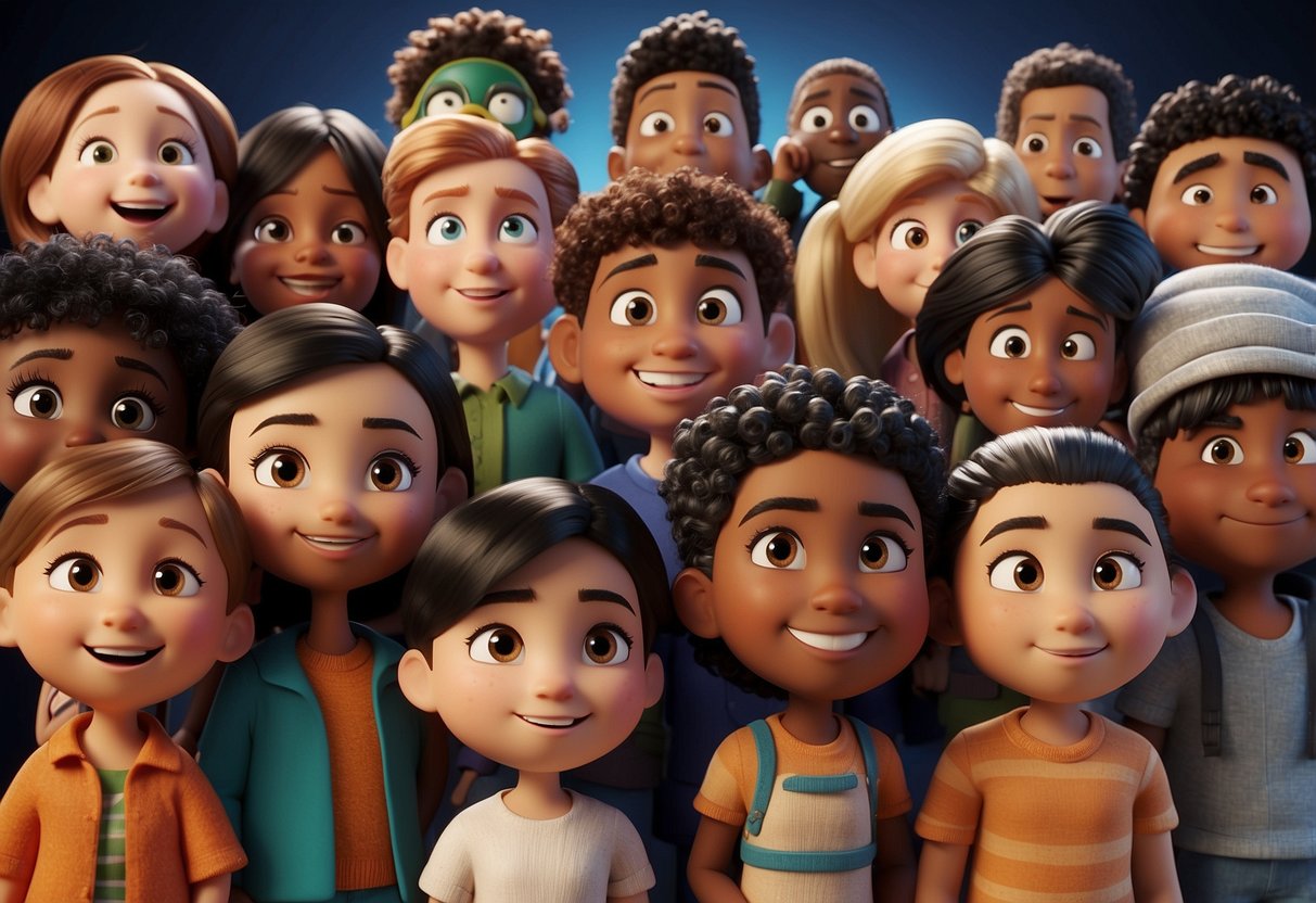 A diverse group of animated characters, each representing a different ethnicity, are displayed in a cartoon setting. The characters exhibit exaggerated physical features and cultural stereotypes