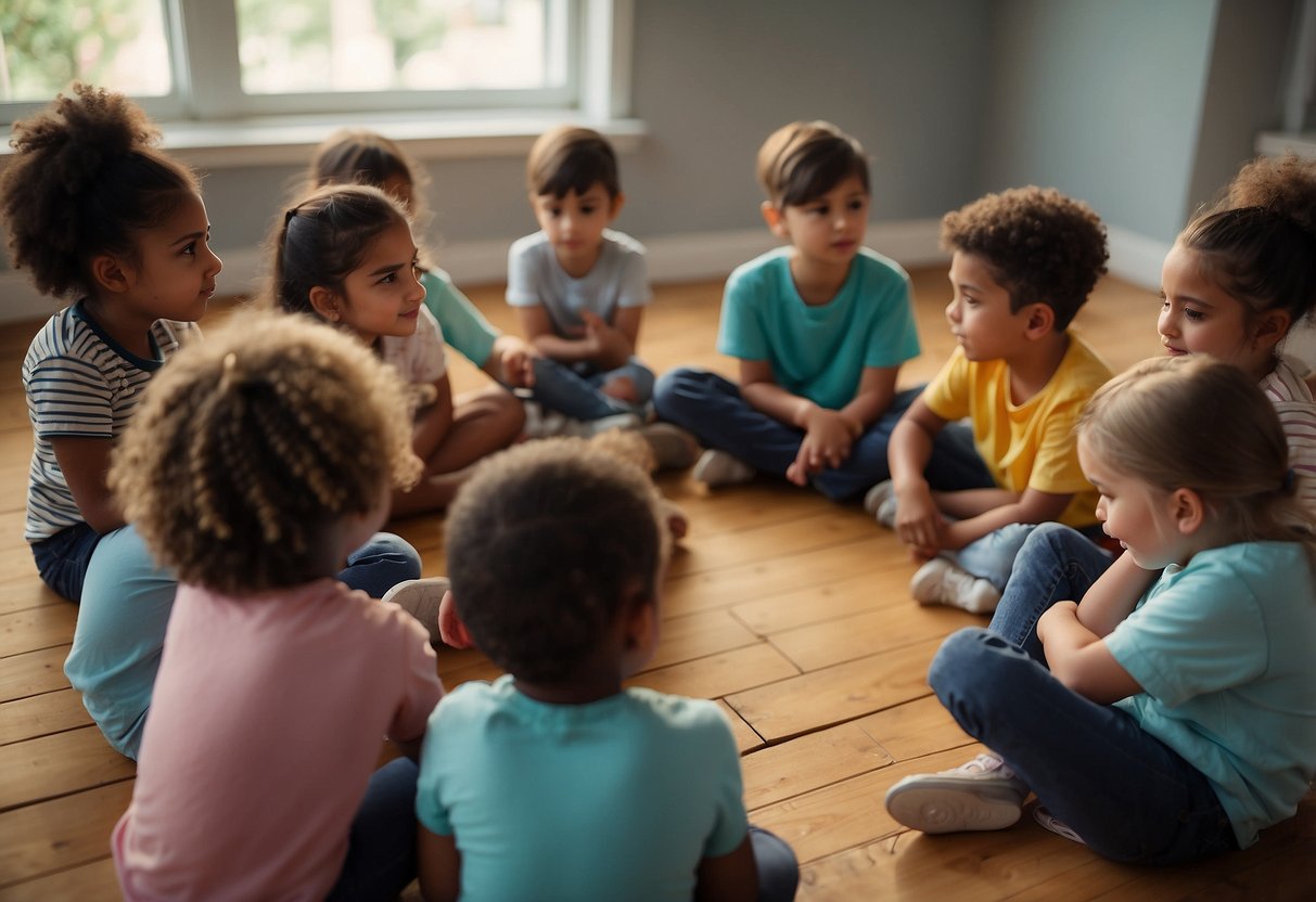 Children sit in a circle, sharing personal stories. They listen attentively, nodding in understanding. A feeling of empathy and connection fills the room