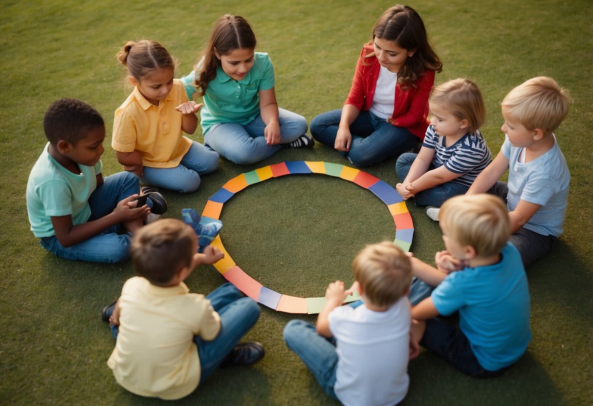 Children sit in a circle, each holding a different object. They take turns explaining how they see the object from their perspective