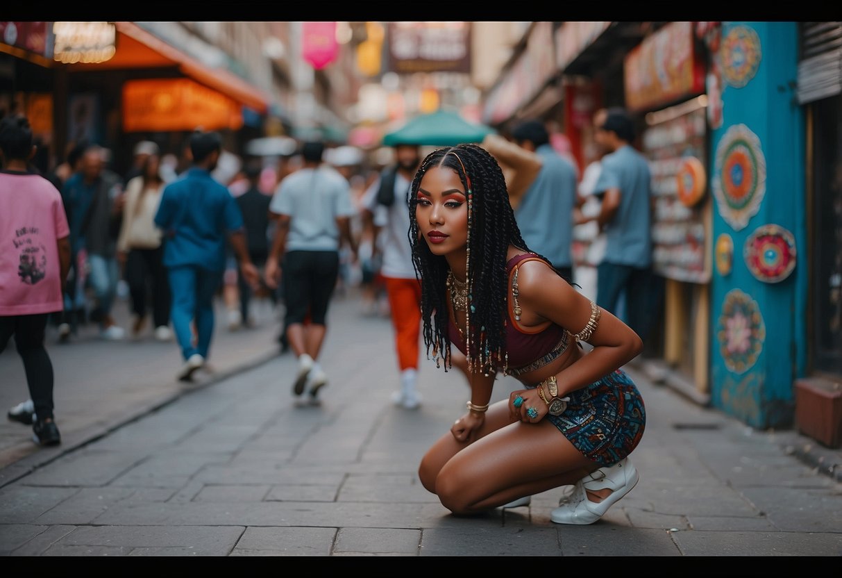 A person twerking outside their cultural context, surrounded by symbols of appropriation