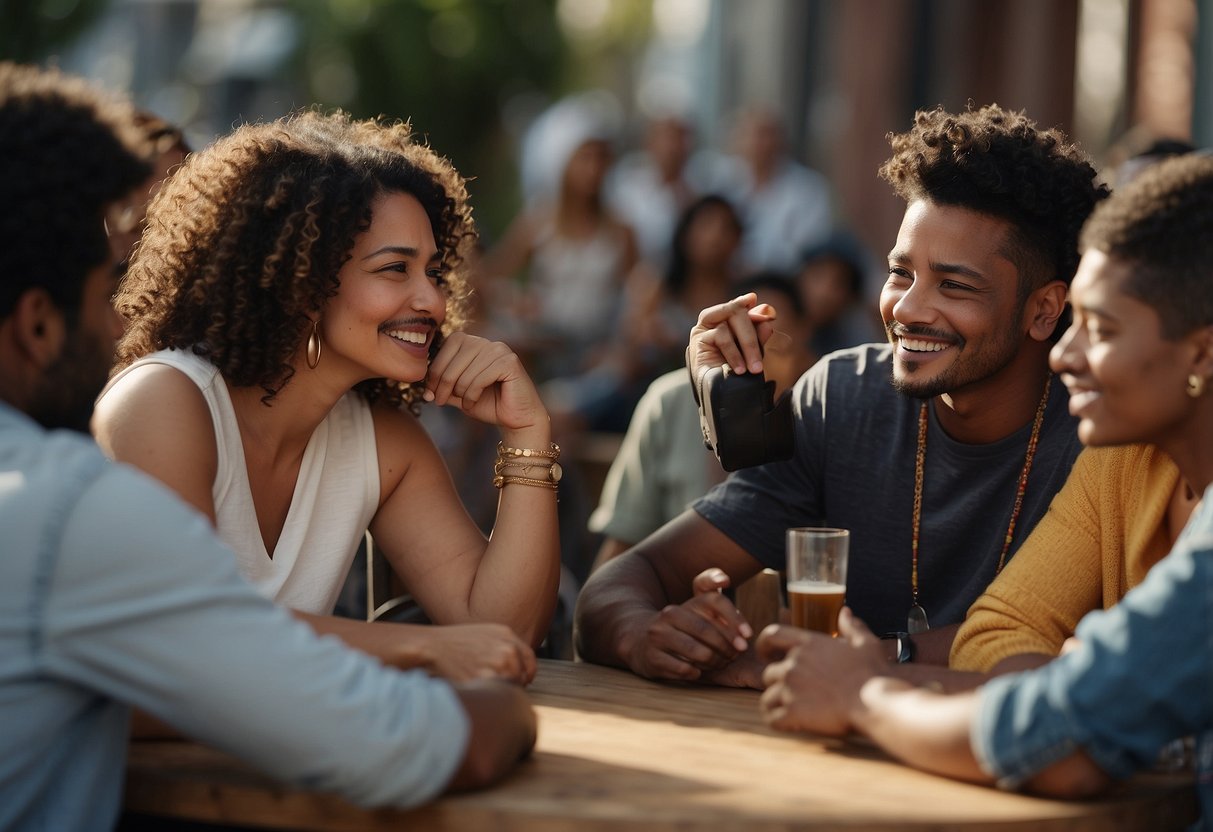 A diverse group of people engage in dialogue, sharing experiences and perspectives on cultural appropriation. Visual cues of inclusion and respect are evident in the setting