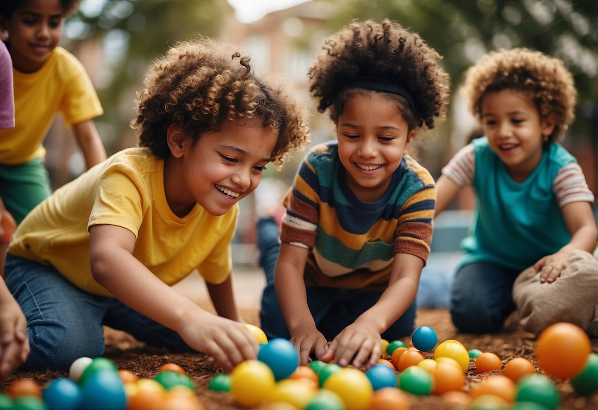 A diverse group of children from different cultures playing together in a vibrant and inclusive setting