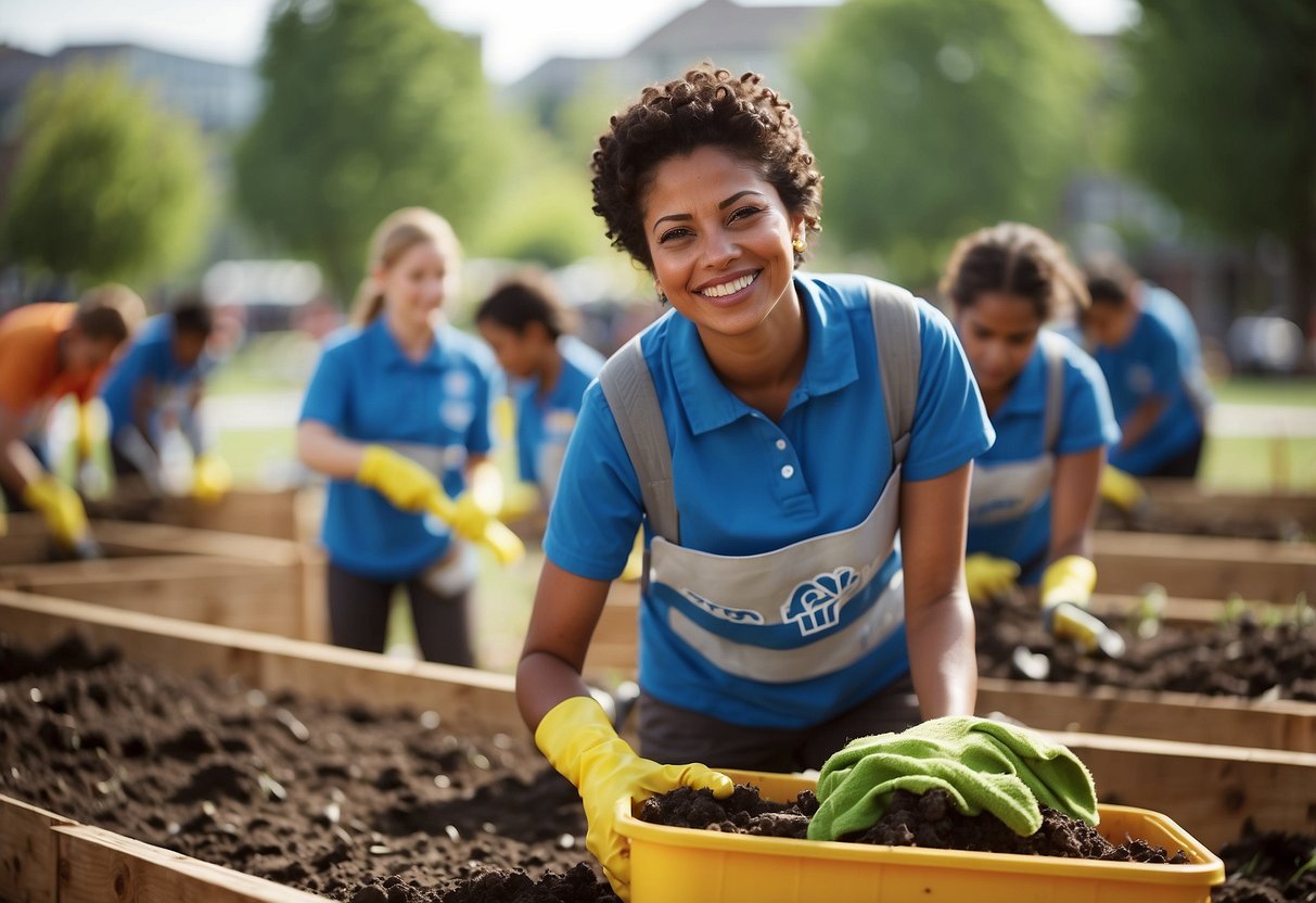 Volunteers building schools, cleaning parks, and teaching children. Promoting civic responsibility through community service