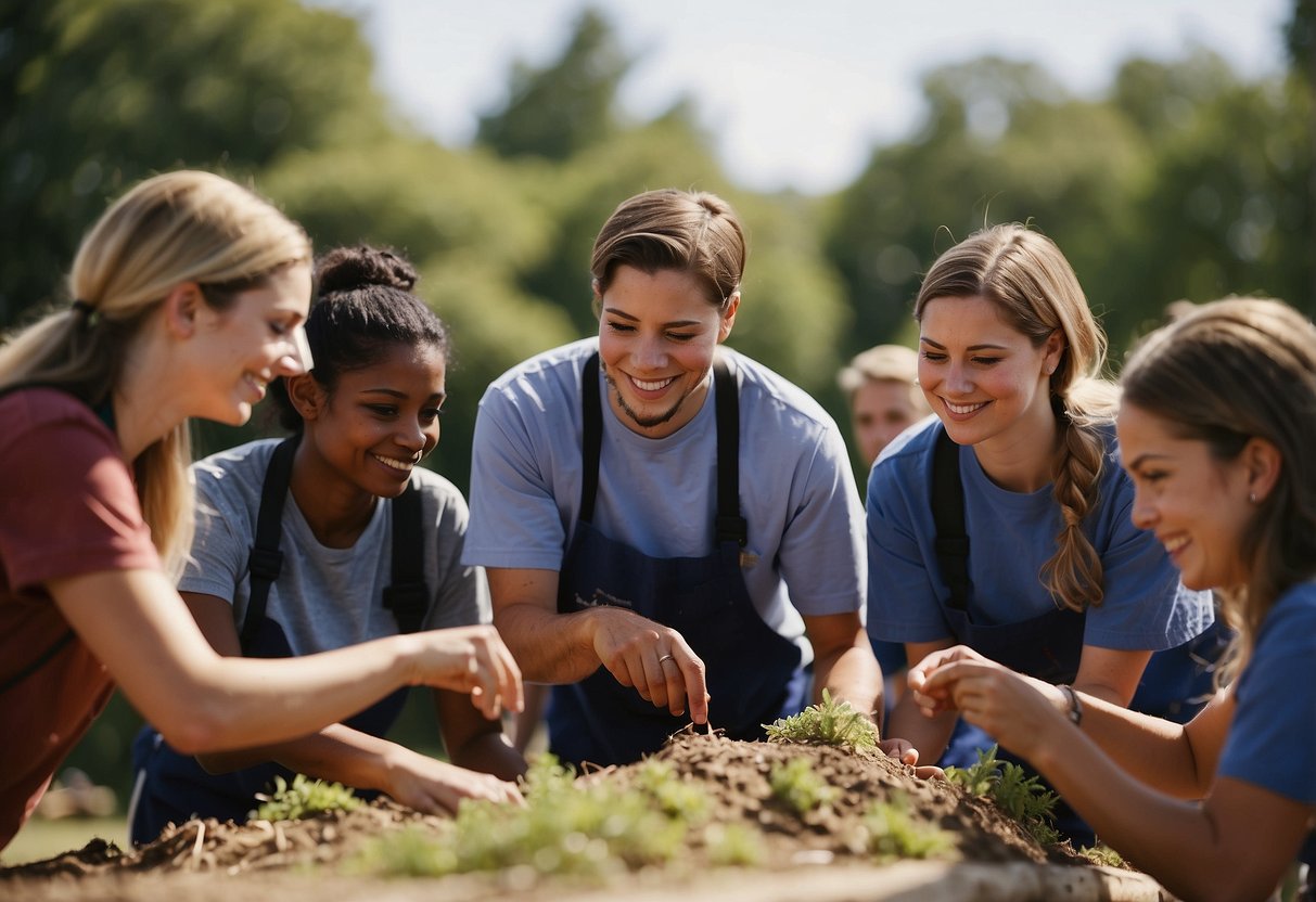 A group of volunteers working together on community projects, showing teamwork and dedication to fostering a sense of responsibility in society