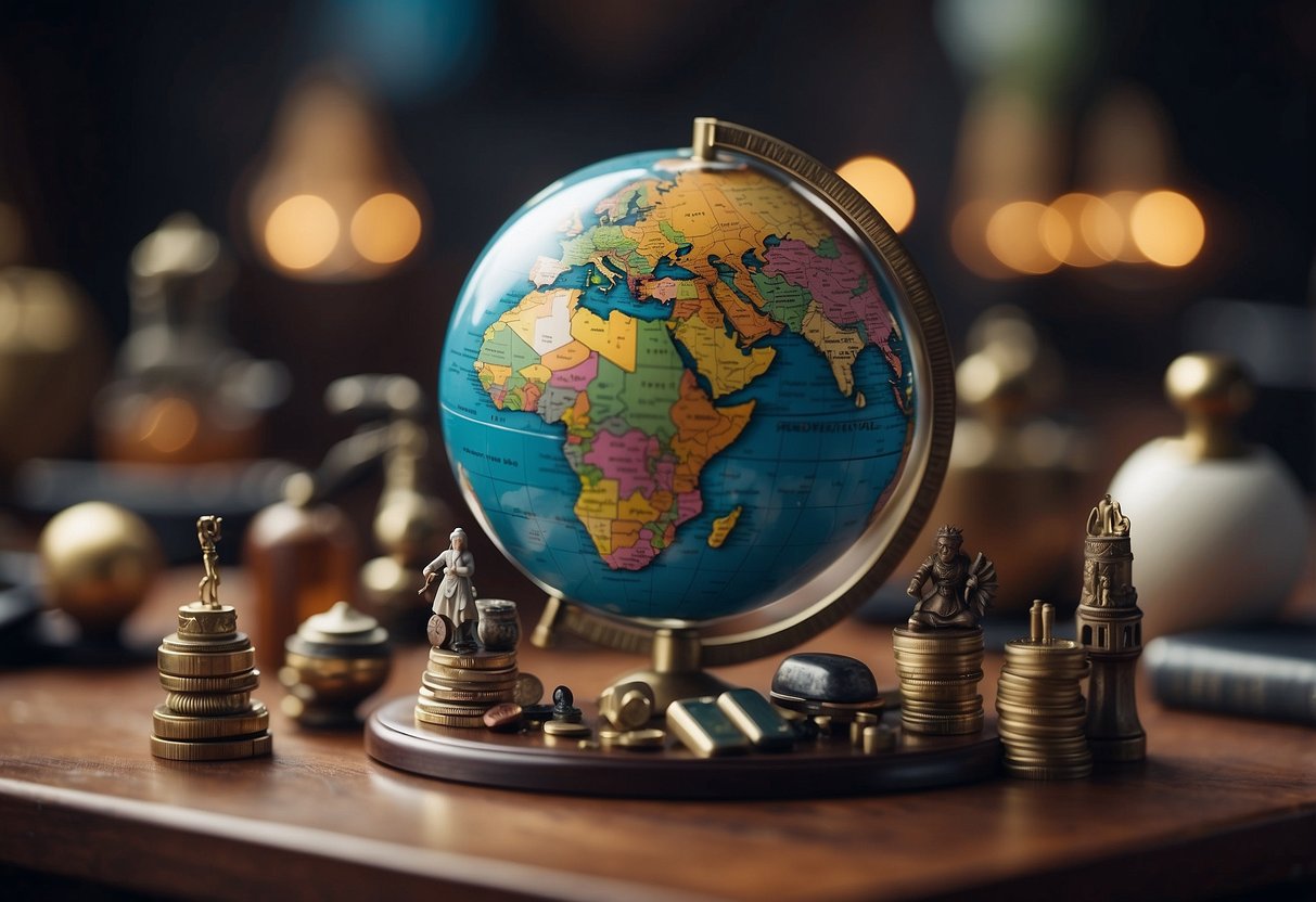 A globe surrounded by diverse objects symbolizing global inequality