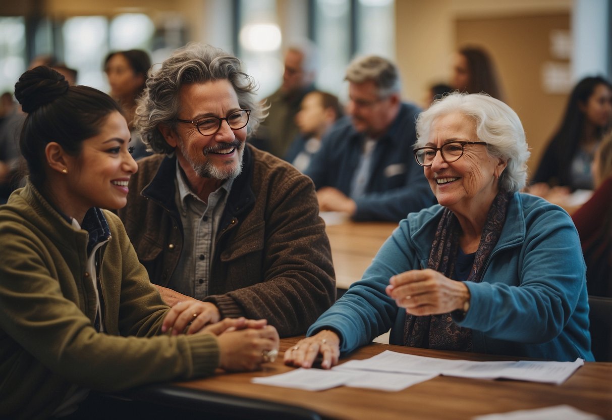 People of all ages work together at local organizations, promoting activism and awareness. They collaborate, share ideas, and make a positive impact on their community