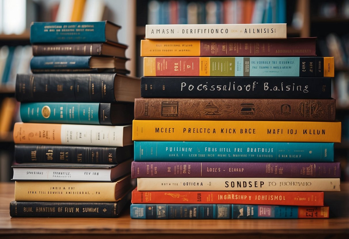 A stack of diverse books on social justice, with titles visible, surrounded by colorful illustrations and symbols of equality and activism