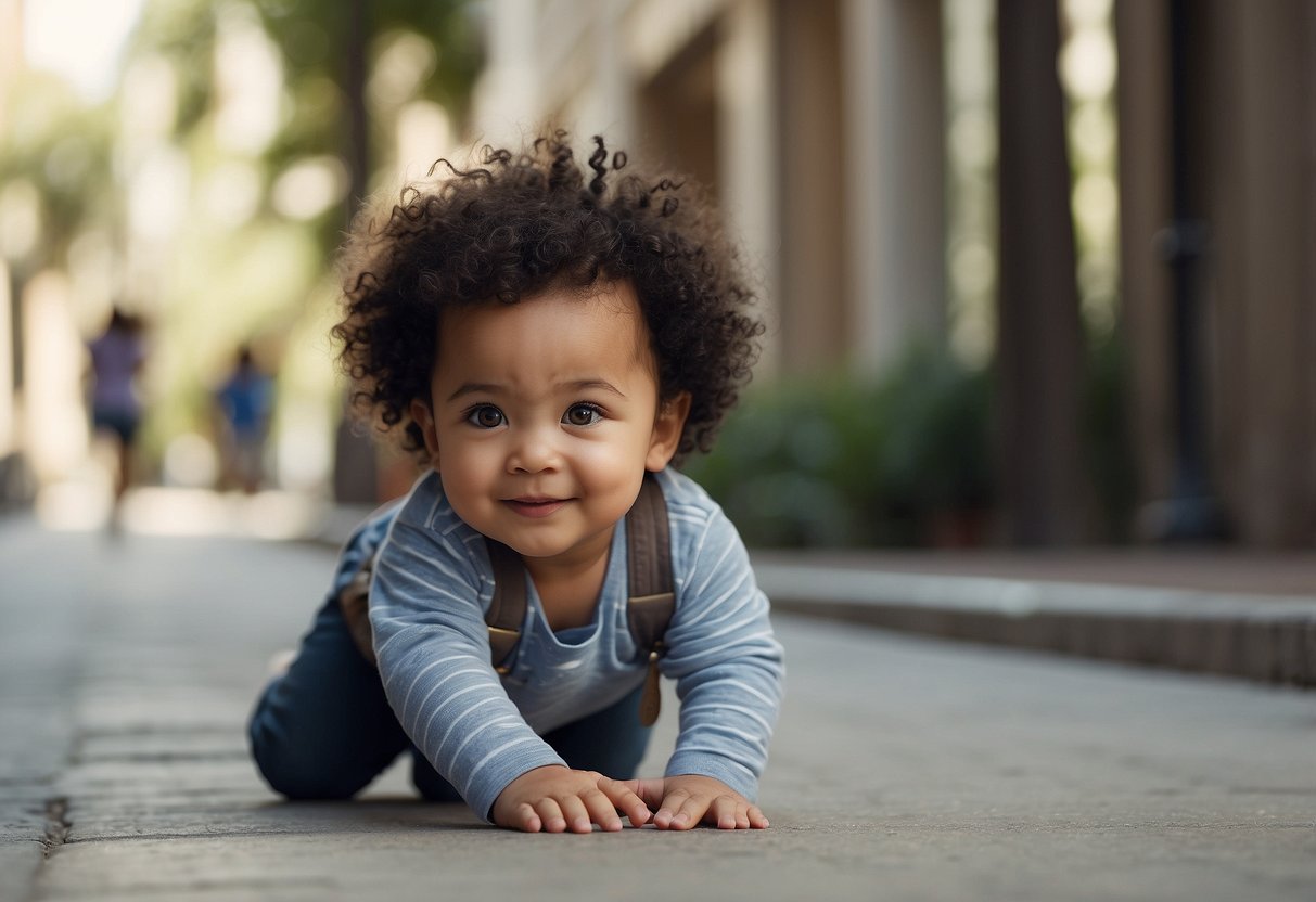 A toddler crawls towards sharp corners, but Prince Lionheart Corner Guards protect them, ensuring child safety