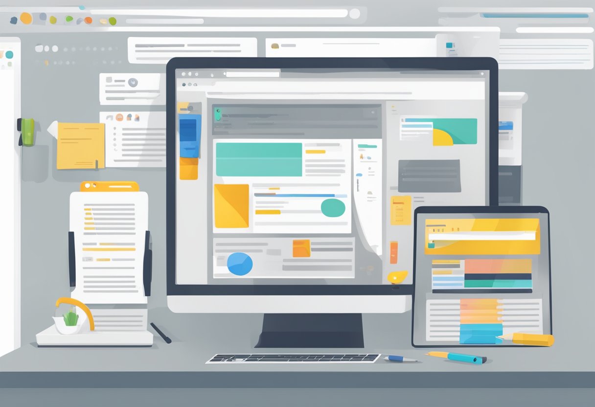 A computer screen with the Koala.sh website open, showing the process of writing articles. Various tabs and tools are visible, along with a blank article template