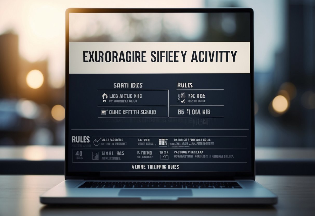 A poster with bold text "Encourage Reporting Suspicious Activity" and a list of "10 Online Safety Rules" displayed prominently