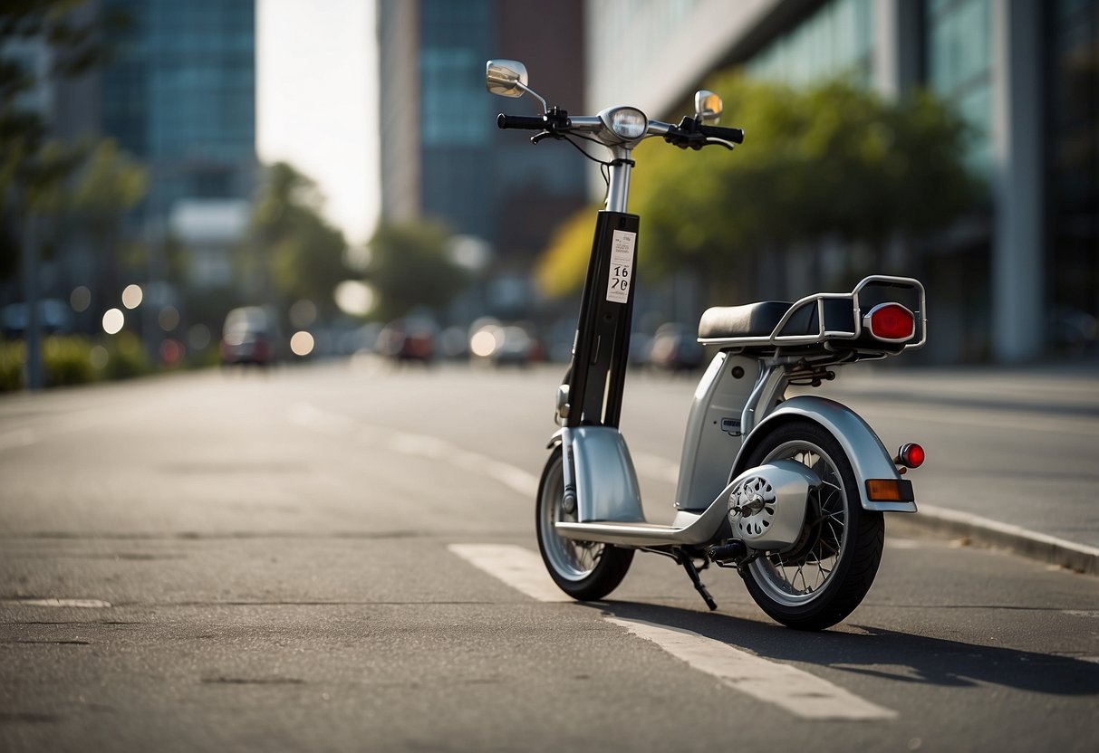 A bike, scooter, and skateboard with a clear label showing the maximum number of passengers allowed. Other safety rules visible in the background