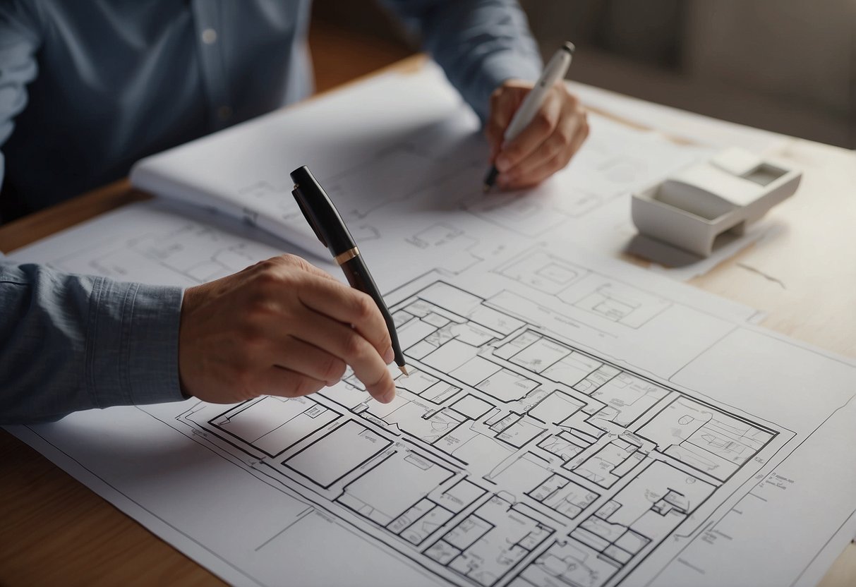 A family drawing a floor plan, marking exits and meeting points, practicing escape routes, and discussing fire safety procedures