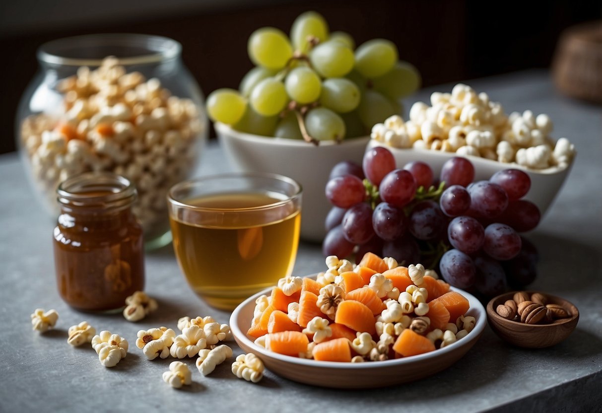 A table with foods labeled as potential risks for children: nuts, honey, popcorn, whole grapes, and raw carrots