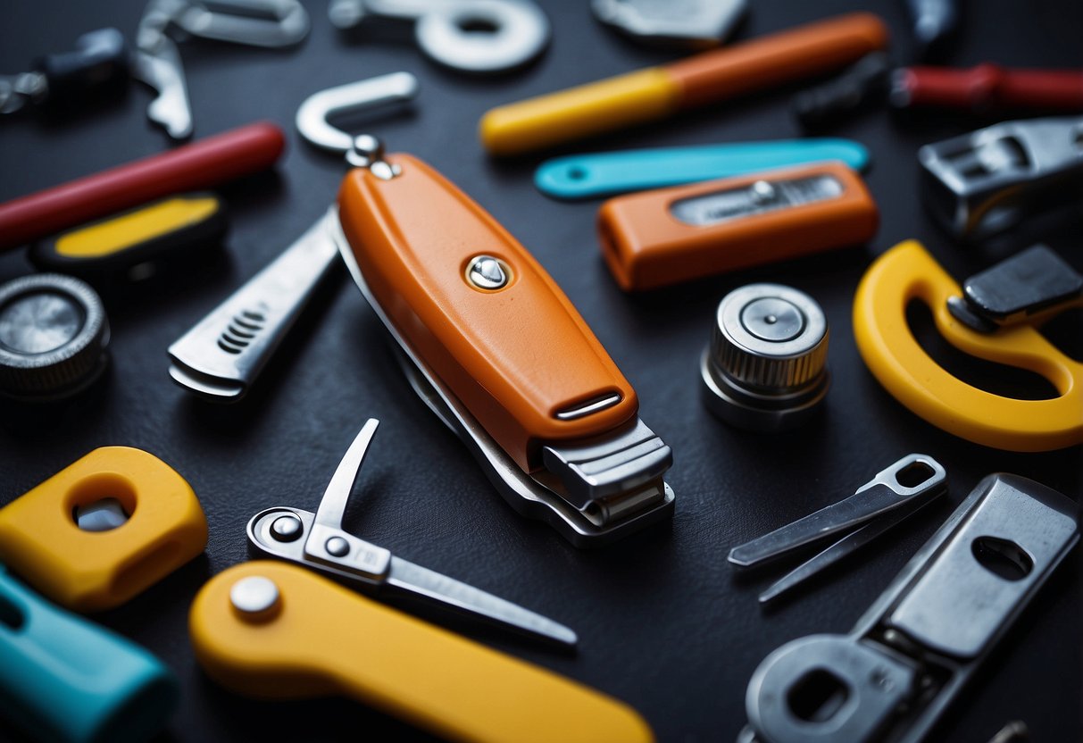 A baby nail clipper surrounded by 10 safety tools