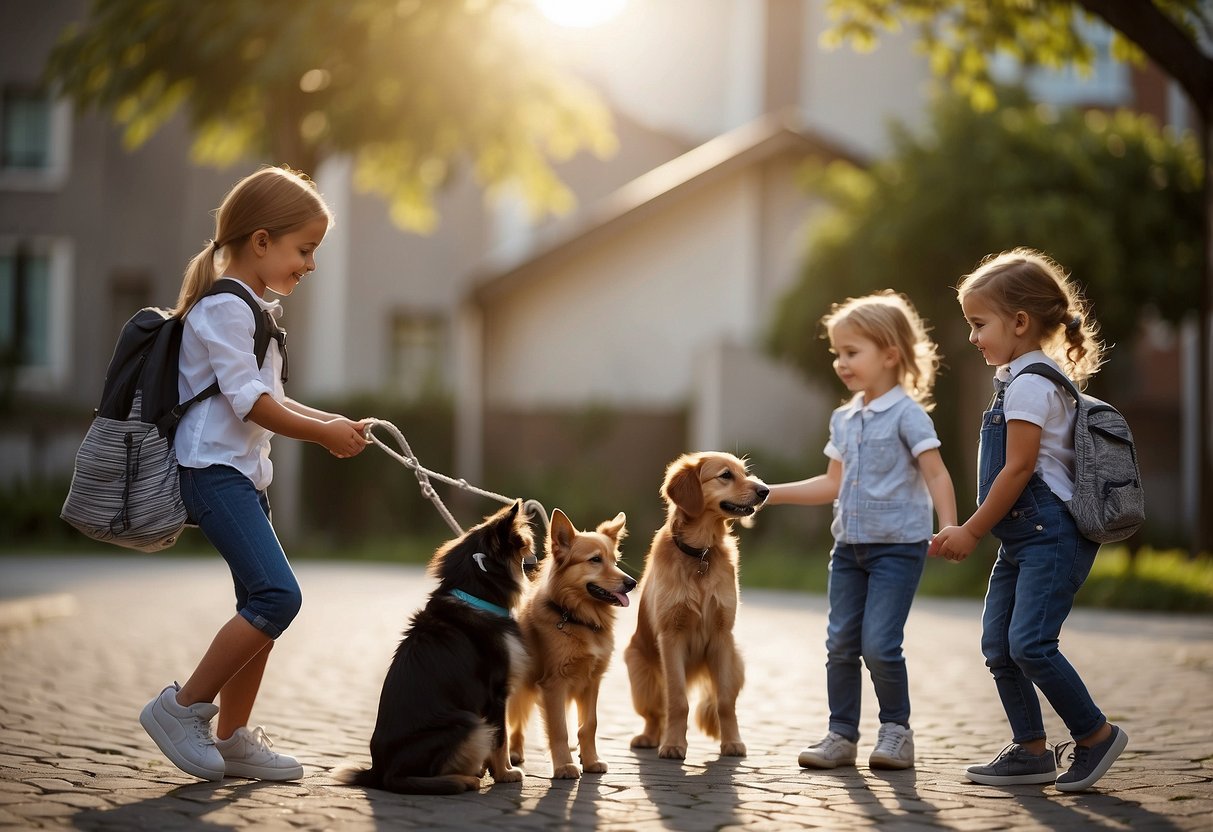 Children follow pet safety rules: 1. Ask before petting. 2. Respect personal space. 3. No teasing or rough play. 4. Wash hands after handling pets. 5. Use gentle voices. 6. Do