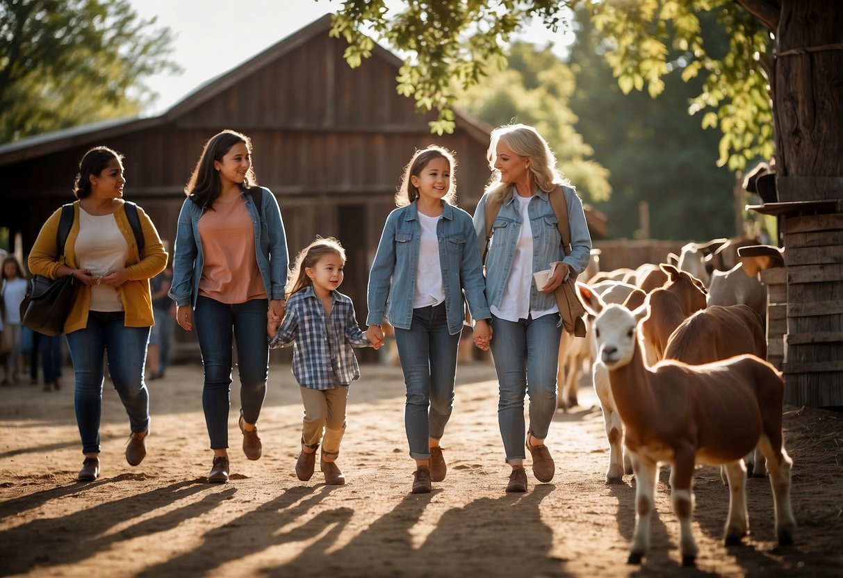 Visitors follow safety rules at farm and zoo: wear closed-toe shoes, wash hands, stay with group, no feeding animals, respect barriers